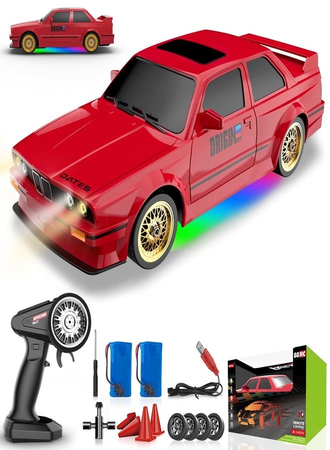 JALKAR Remote Control Cars 1:16 Scale RC Drift Car 2.4Ghz 30KM/H High Speed 4WD RTR Racing Car with Drift Tires LED Lights 2PCS Rechargeable Batteries RC Sport Cars Toys for Adults Kids Gift,Red - Image 2